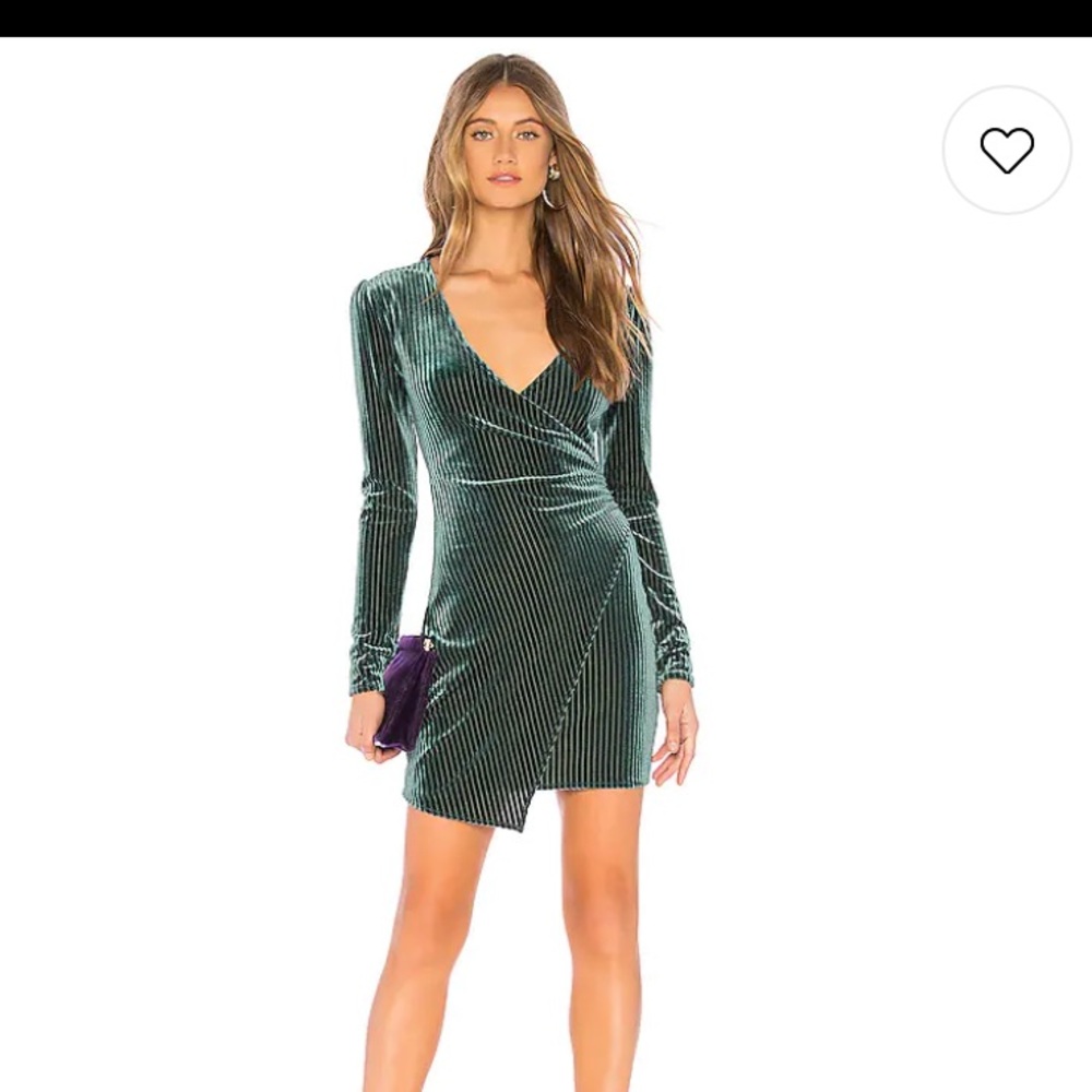 Lovers + Friends Emerald Green Velvet Long Sleeve Wrap Dress
